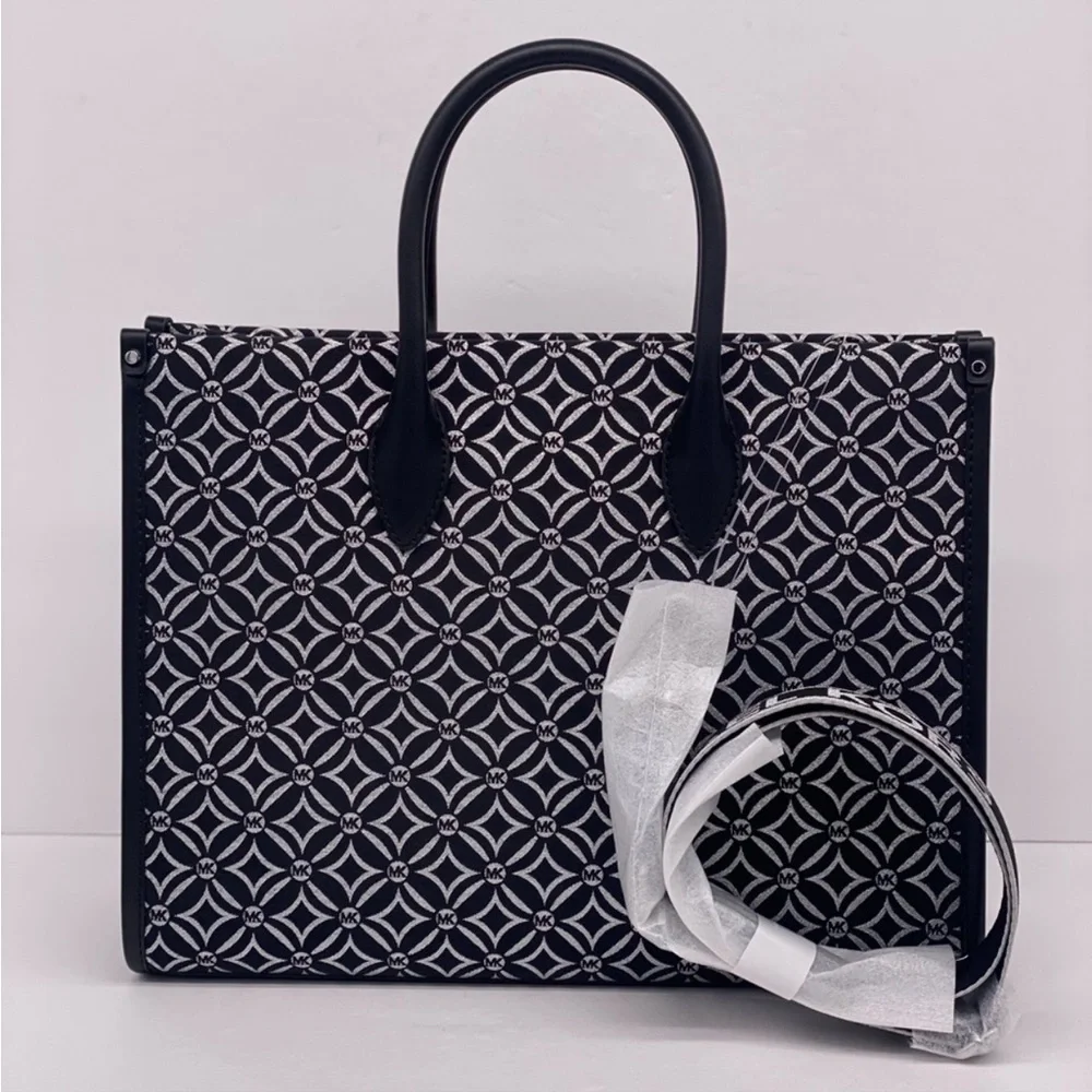 Michael Kors Mirella Medium Metallic Logo Jacquard Tote Bag